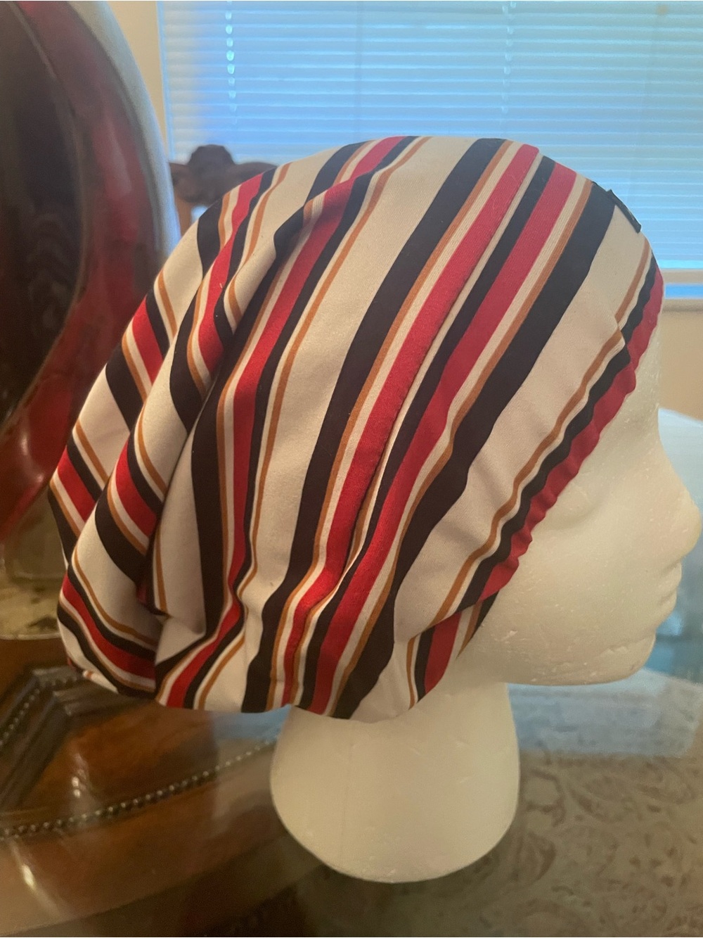 Striped Red, Black & Cream Women’s Cap